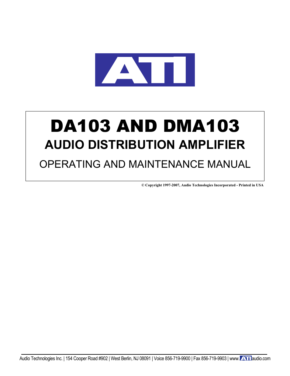 ATI Audio DA103 User Manual | 7 pages