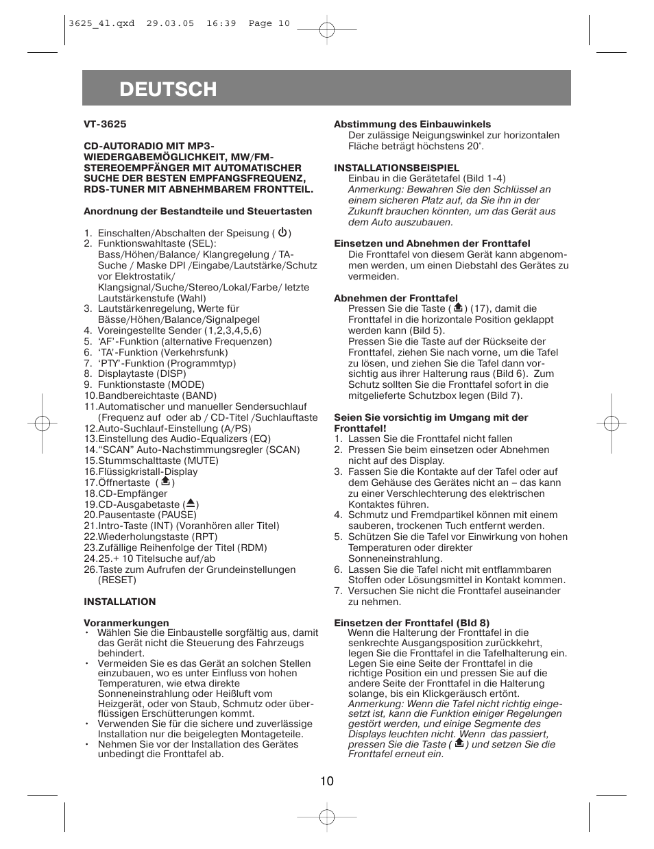 Deutsch | Vitek VT-3625 User Manual | Page 10 / 28