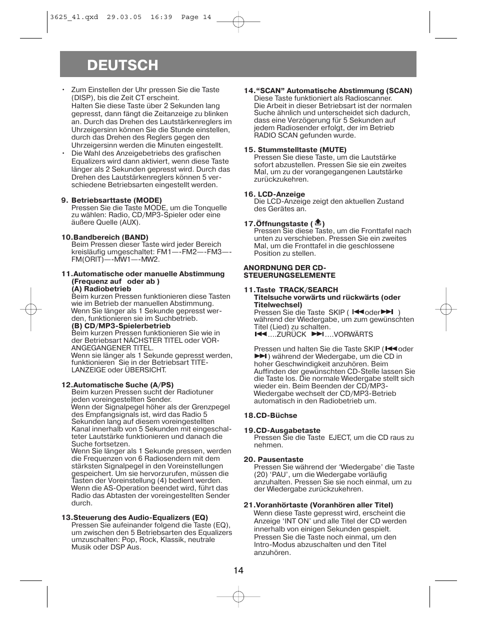 Deutsch | Vitek VT-3625 User Manual | Page 14 / 28