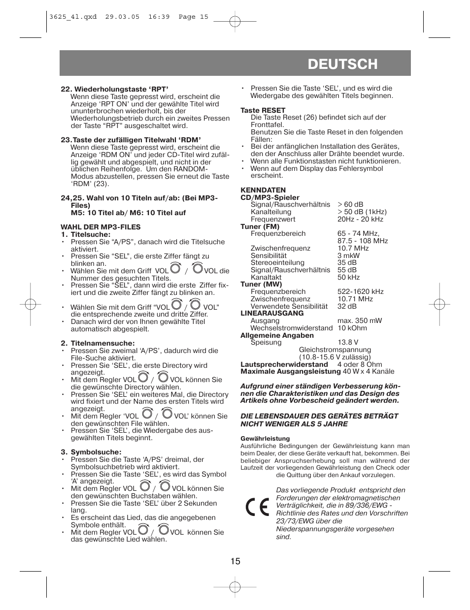 Deutsch | Vitek VT-3625 User Manual | Page 15 / 28