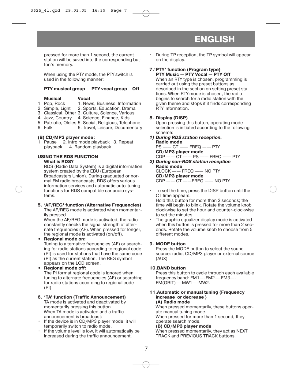 English | Vitek VT-3625 User Manual | Page 7 / 28