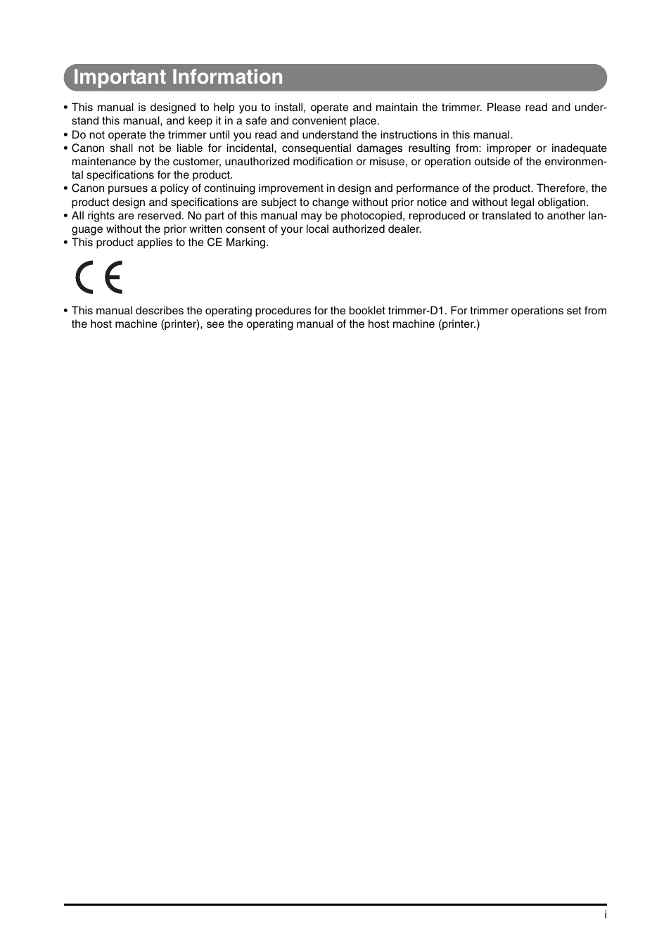 Important information | Canon D1 User Manual | Page 4 / 28