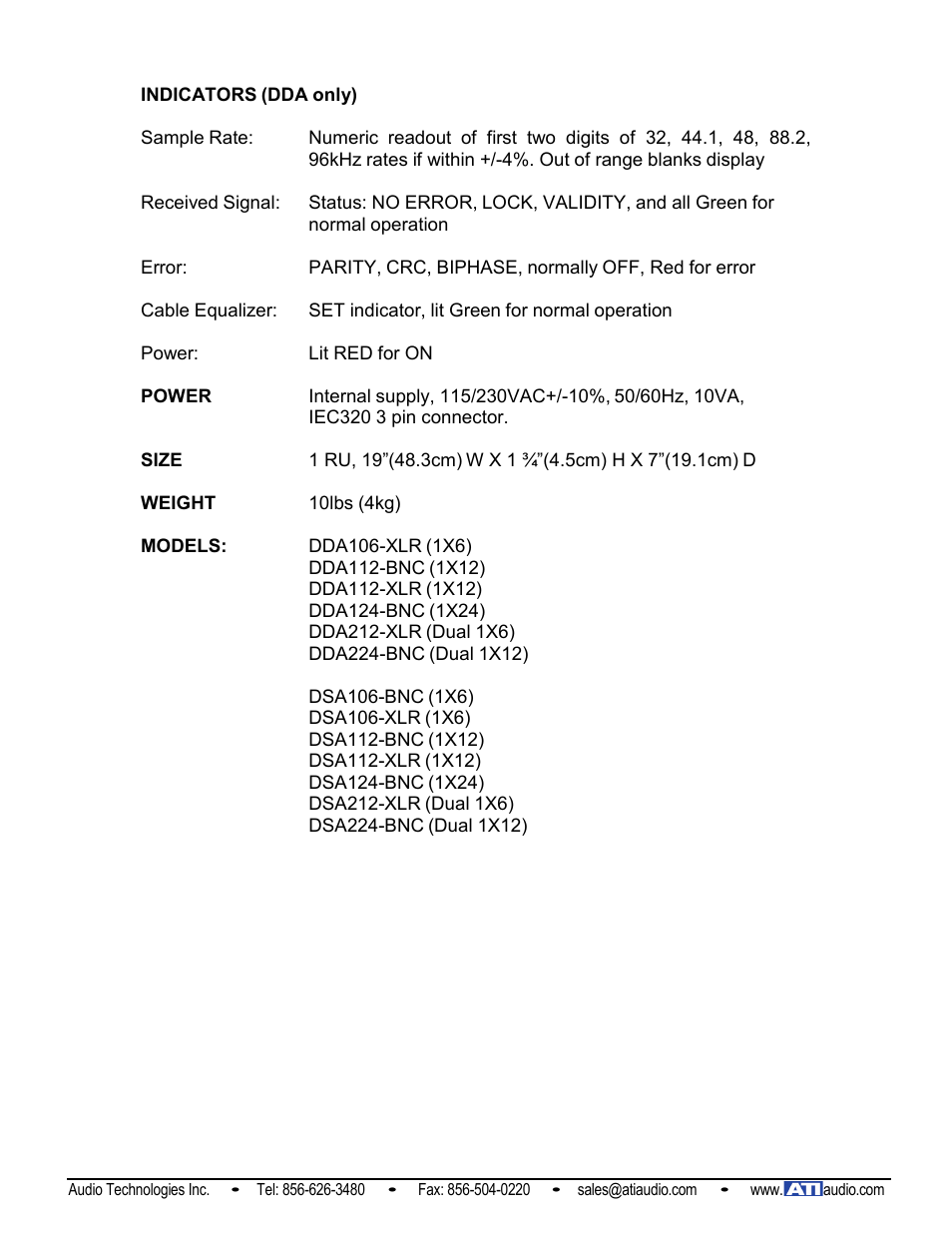 ATI Audio DDA124-BNC User Manual | Page 8 / 8