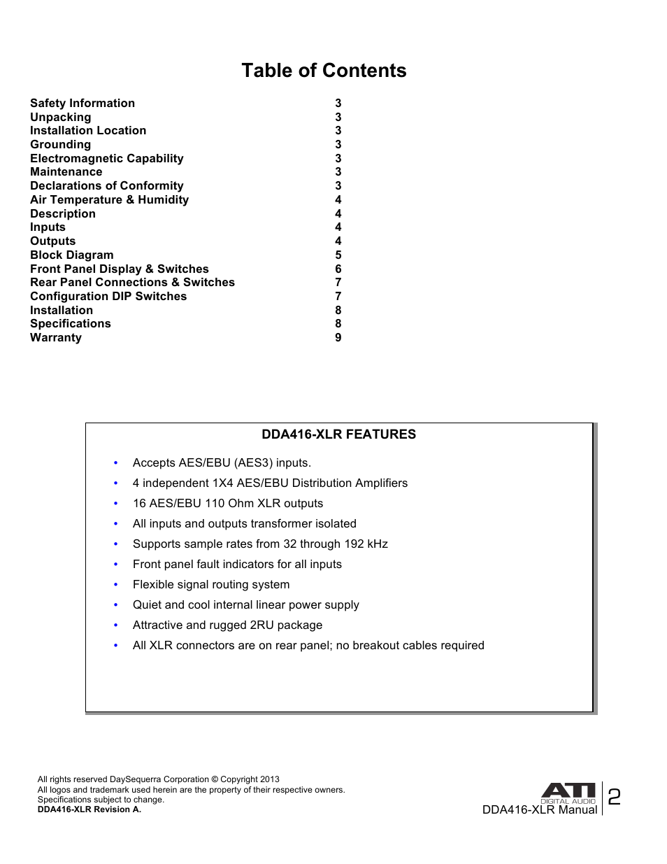 ATI Audio DDA416-XLR User Manual | Page 2 / 9