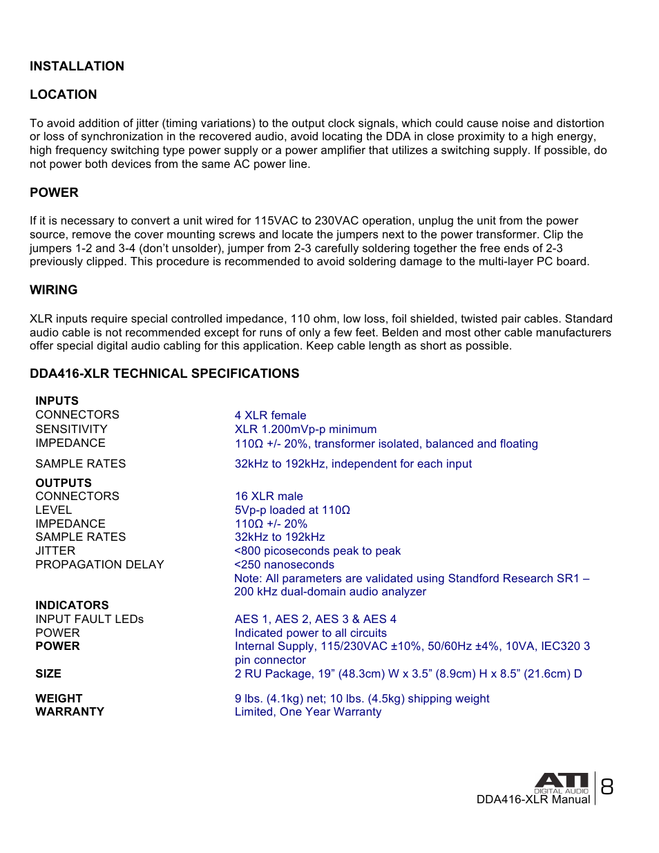 ATI Audio DDA416-XLR User Manual | Page 8 / 9