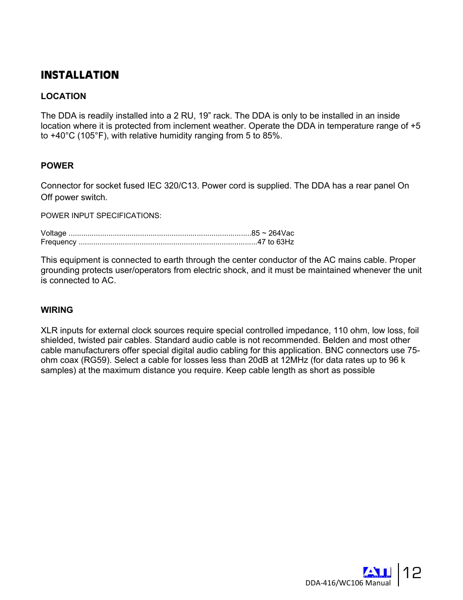 ATI Audio DDA416/WC106 User Manual | Page 12 / 14