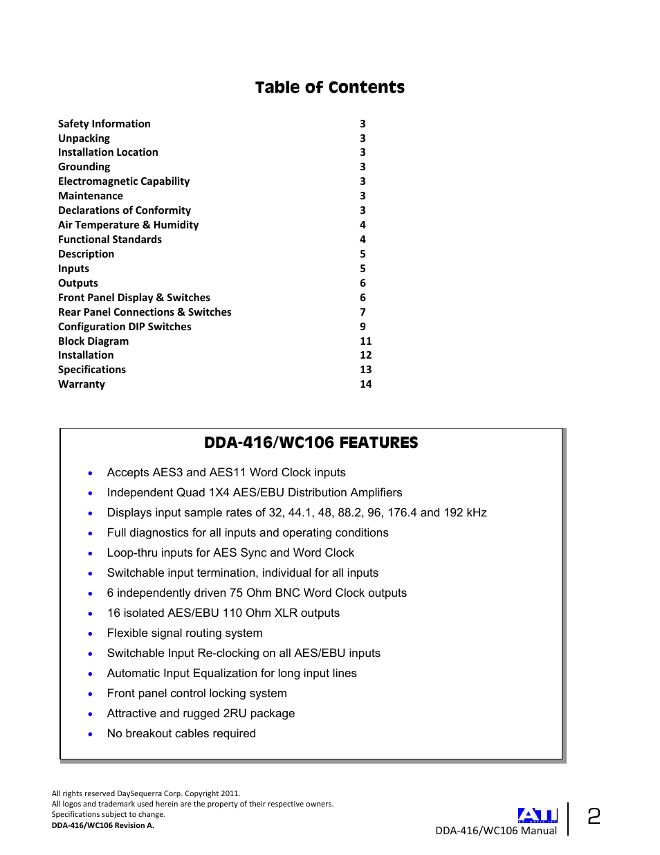 ATI Audio DDA416/WC106 User Manual | Page 2 / 14