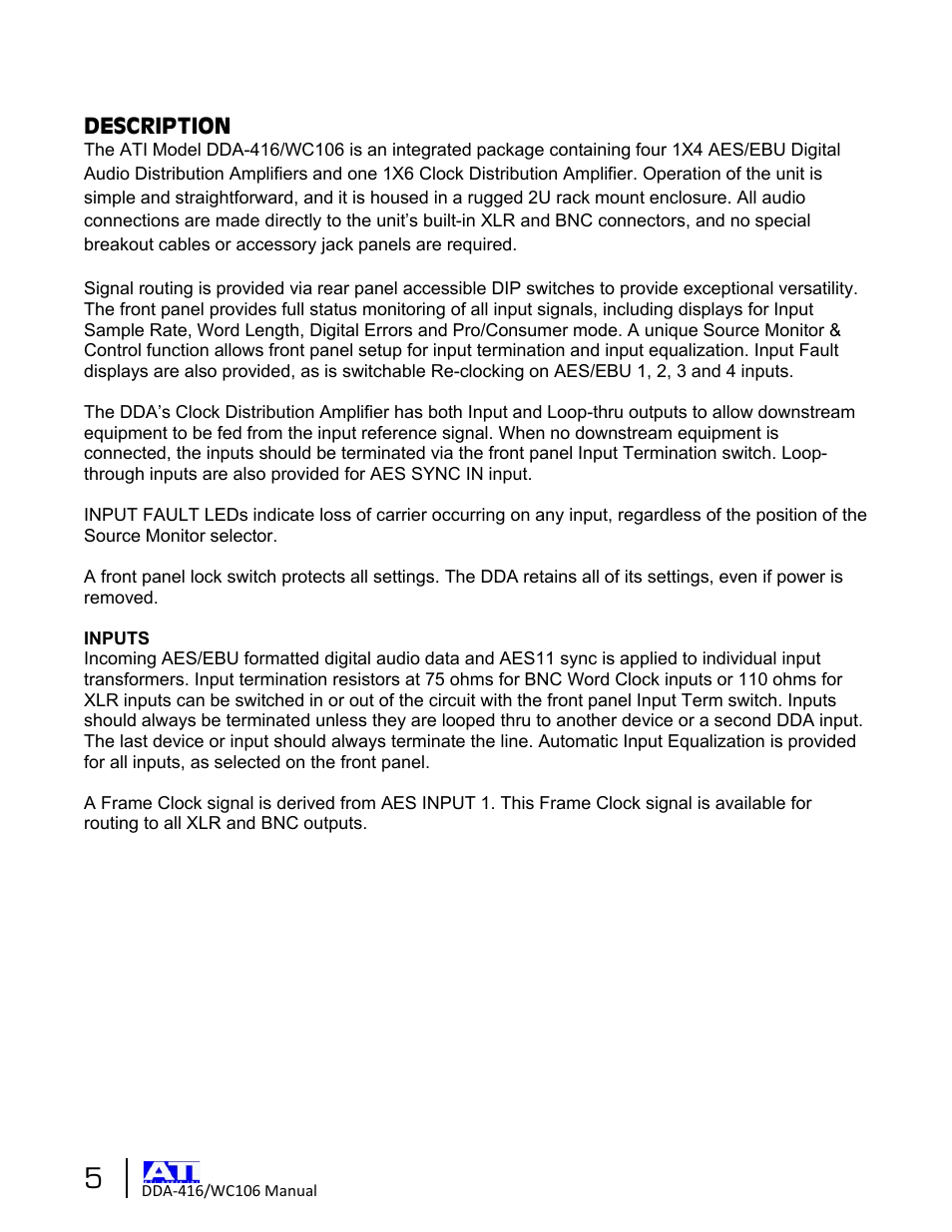 ATI Audio DDA416/WC106 User Manual | Page 5 / 14