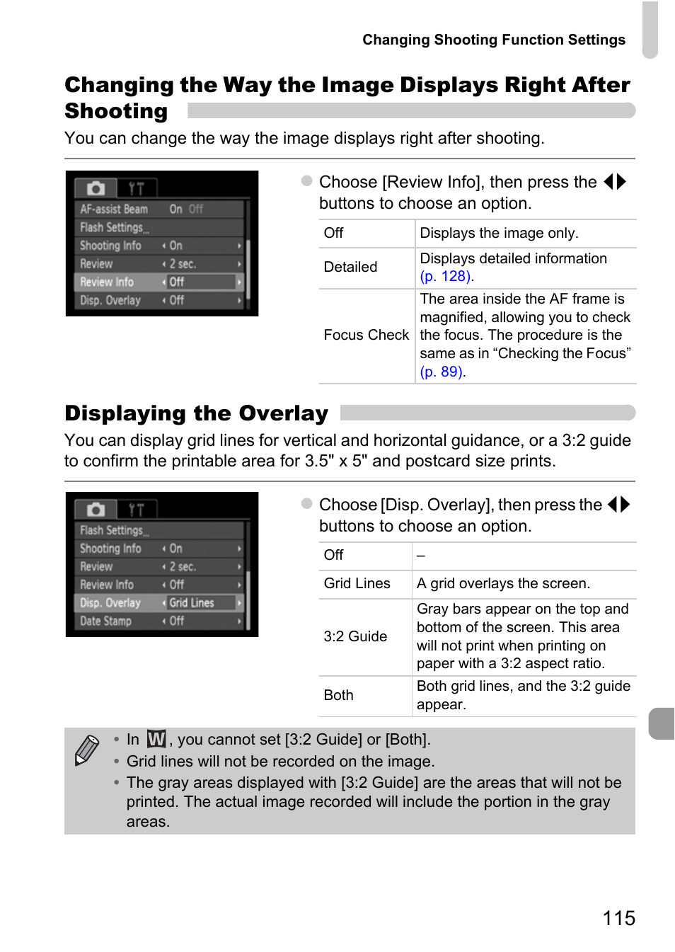 P. 115), Displaying the overlay | Canon A800 User Manual | Page 115 / 144