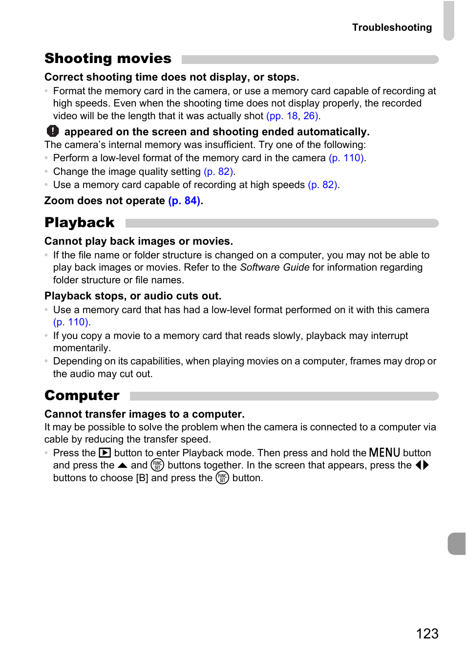 123 shooting movies, Playback, Computer | Canon A800 User Manual | Page 123 / 144