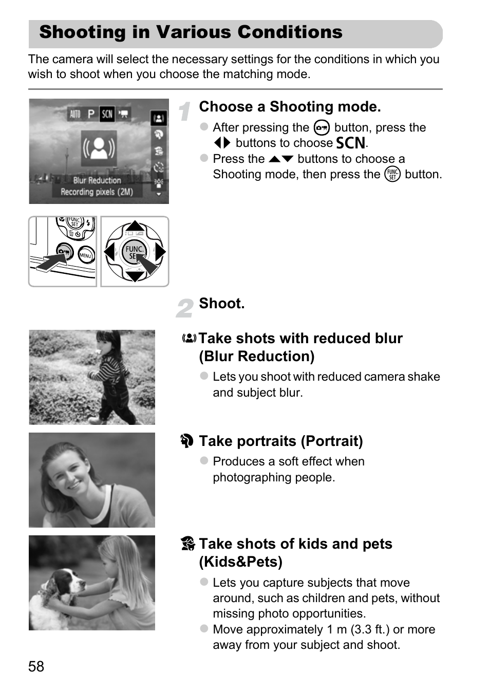 Shooting in various conditions, P. 58) | Canon A800 User Manual | Page 58 / 144