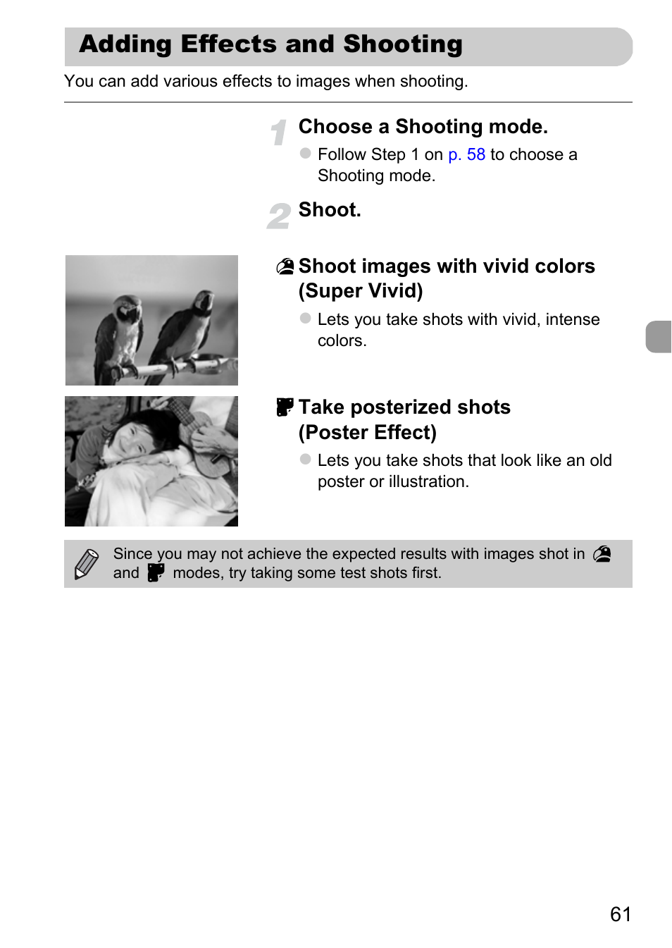 Adding effects and shooting, P. 61) | Canon A800 User Manual | Page 61 / 144