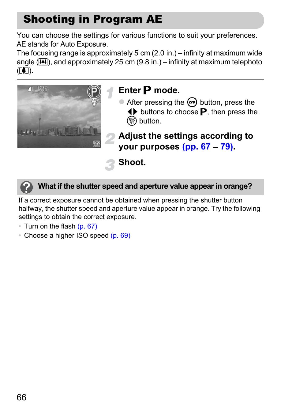 Shooting in program ae, Pictures, P. 66) | Canon A800 User Manual | Page 66 / 144