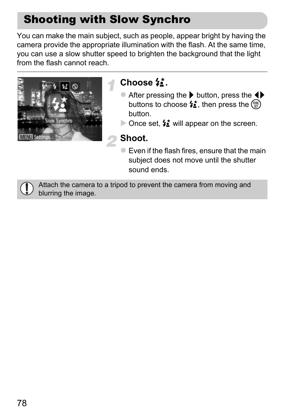 Shooting with slow synchro | Canon A800 User Manual | Page 78 / 144