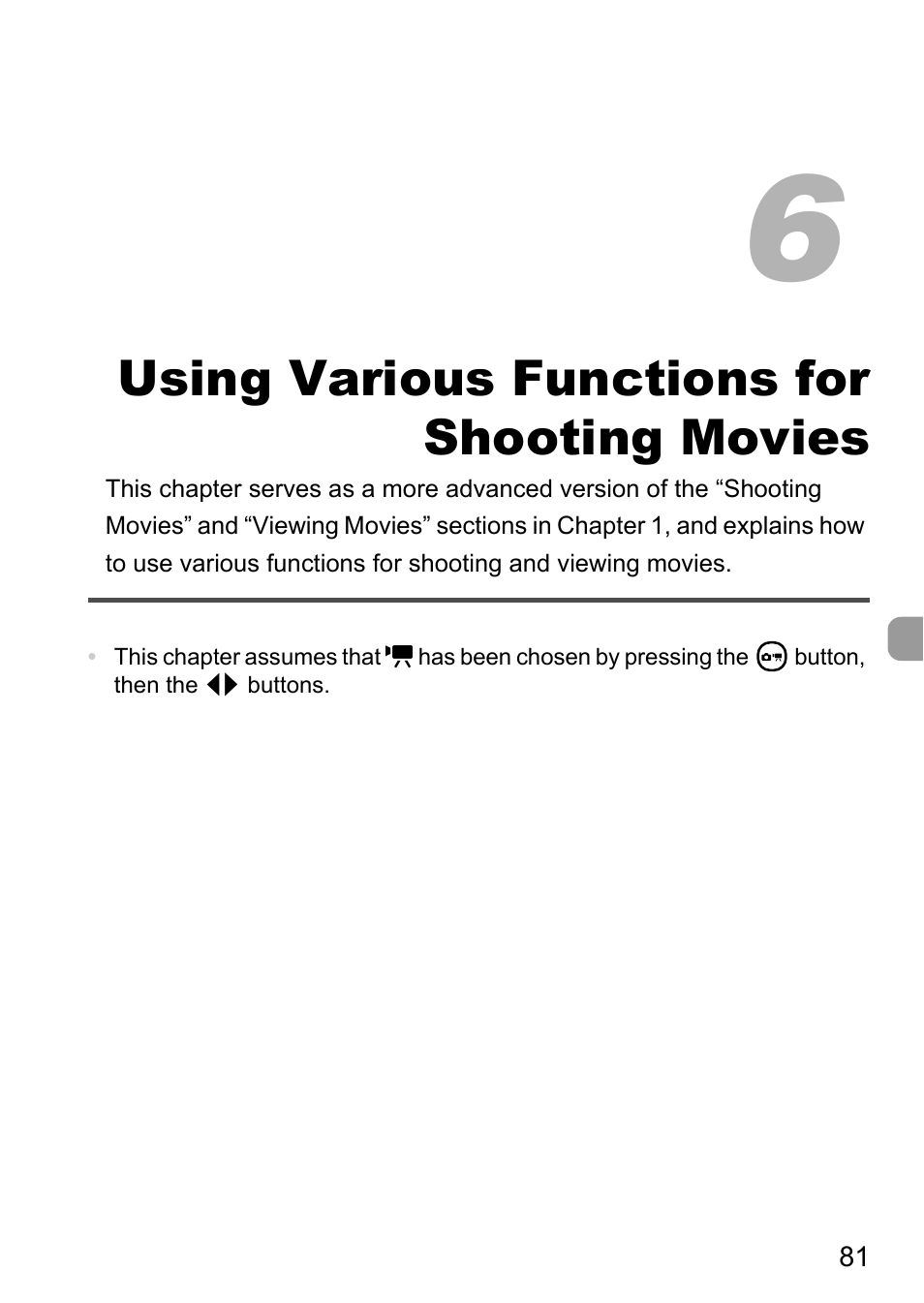 6 using various functions for shooting movies, 6 using various functions for, Shooting movies | Using various functions for shooting movies | Canon A800 User Manual | Page 81 / 144