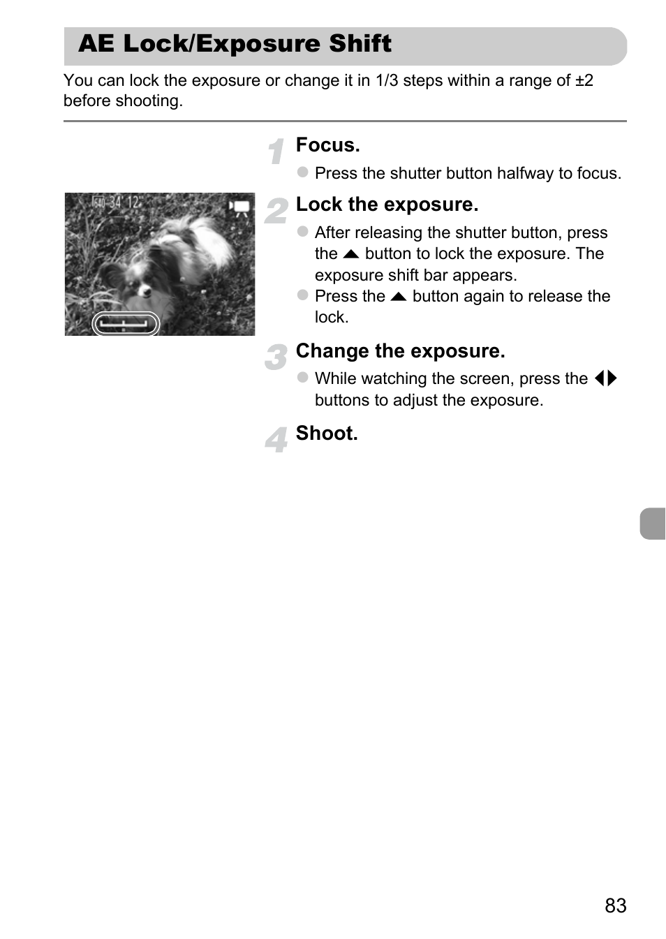 Ae lock/exposure shift | Canon A800 User Manual | Page 83 / 144