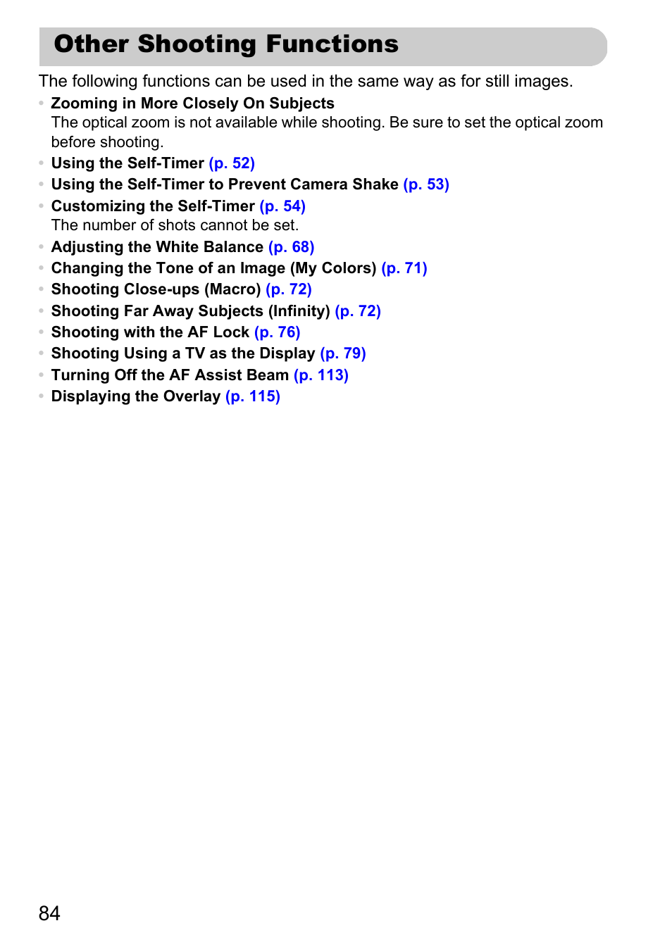 Other shooting functions | Canon A800 User Manual | Page 84 / 144