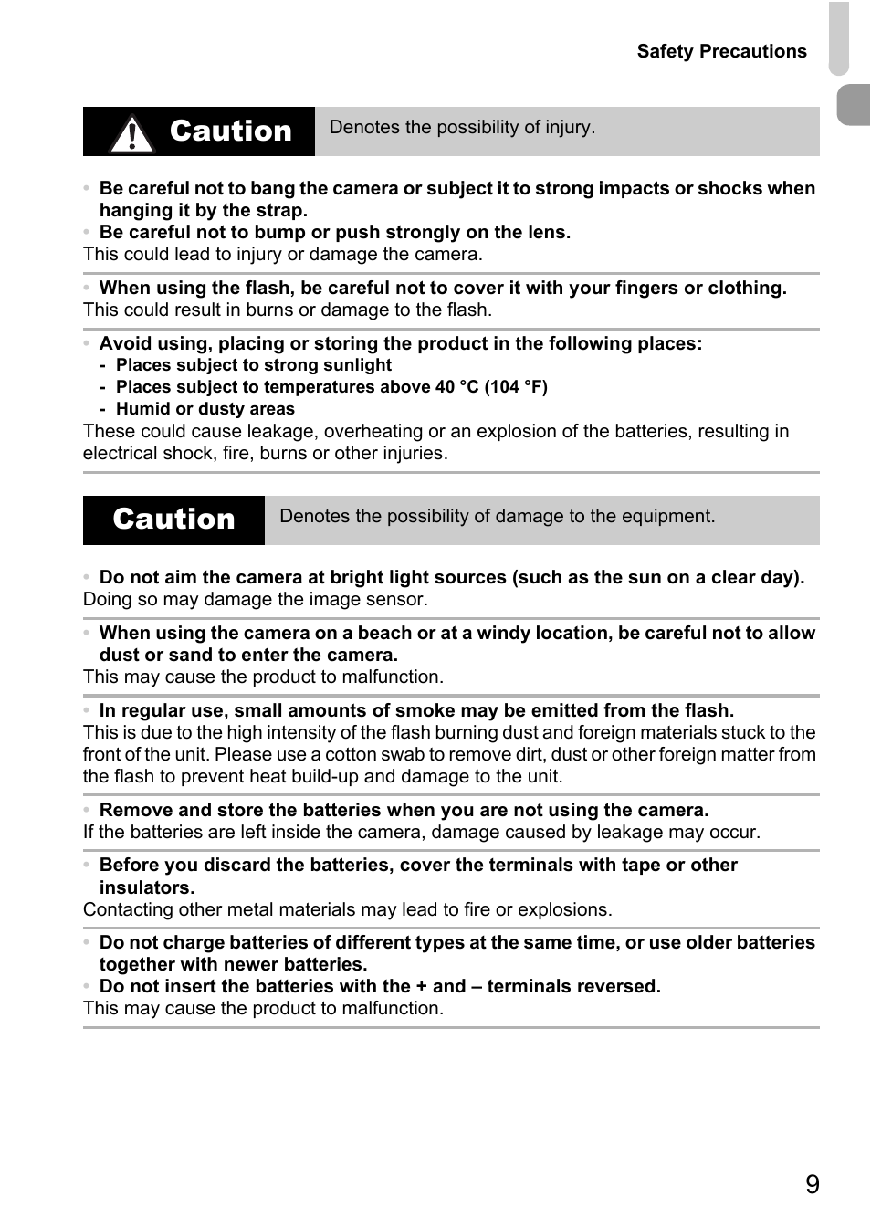 Caution | Canon A800 User Manual | Page 9 / 144