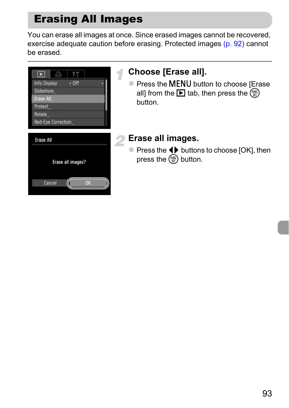 Erasing all images | Canon A800 User Manual | Page 93 / 144