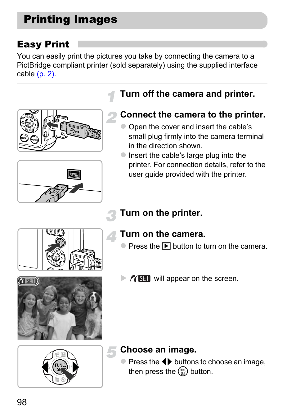 Printing images, Easy print | Canon A800 User Manual | Page 98 / 144