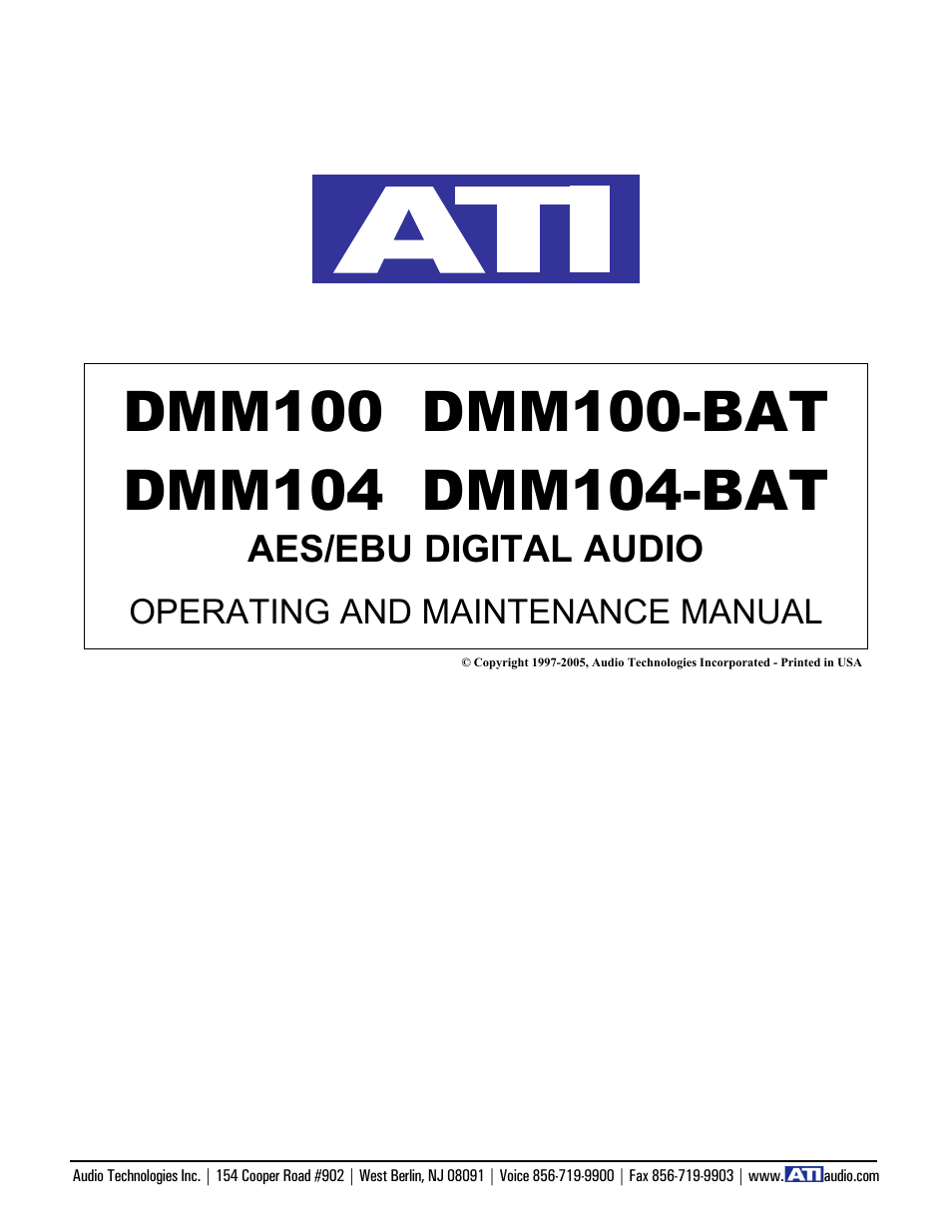 ATI Audio DMM100 User Manual | 4 pages