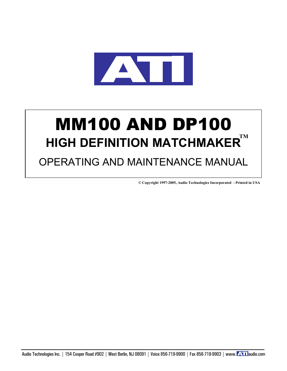 ATI Audio DP100 User Manual | 7 pages