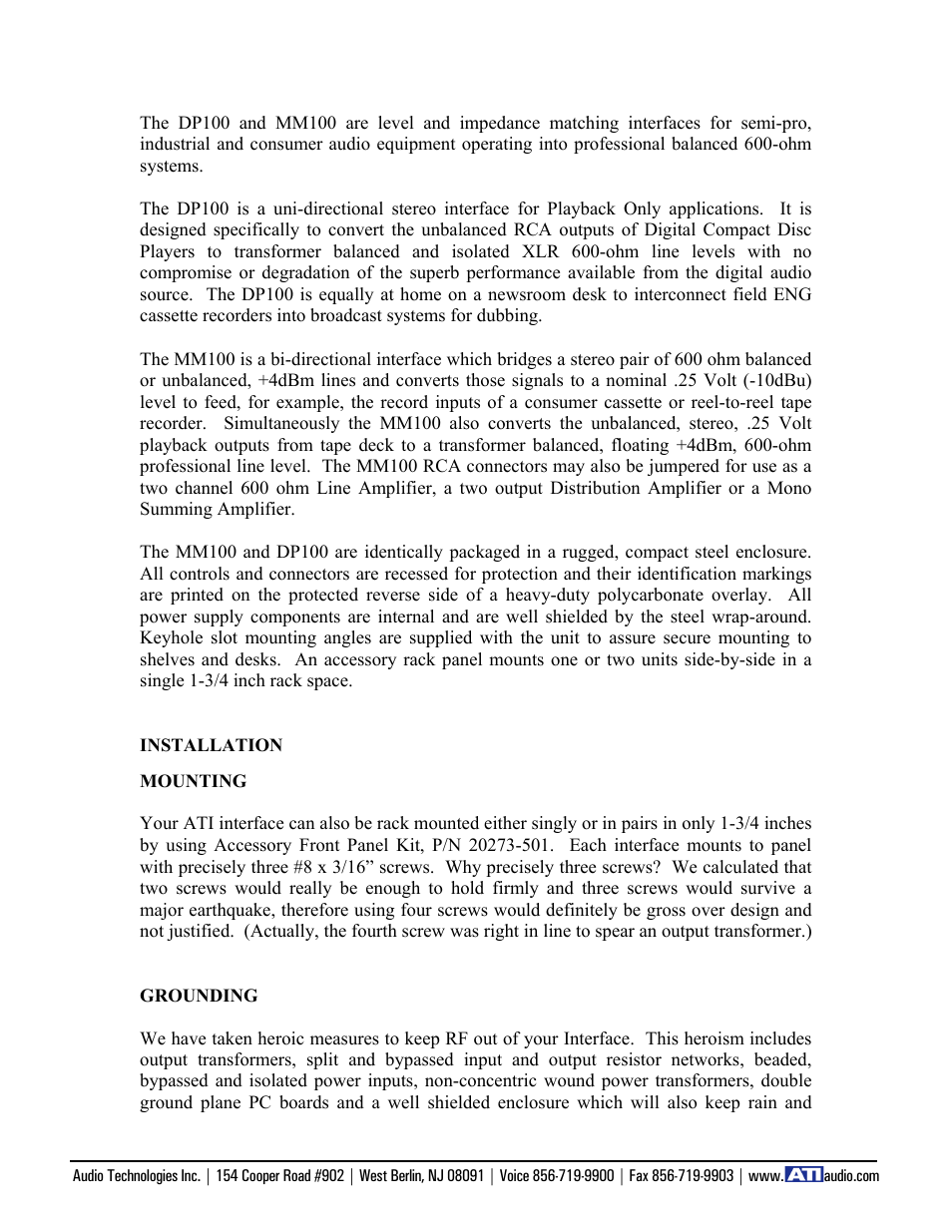 ATI Audio DP100 User Manual | Page 3 / 7
