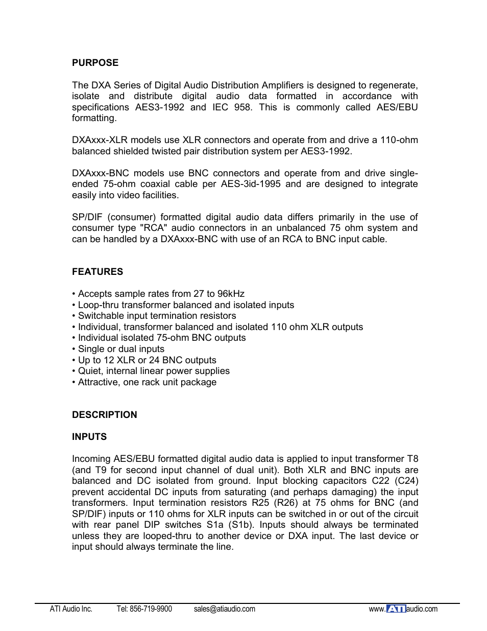 ATI Audio DXA112-BNC User Manual | Page 2 / 7