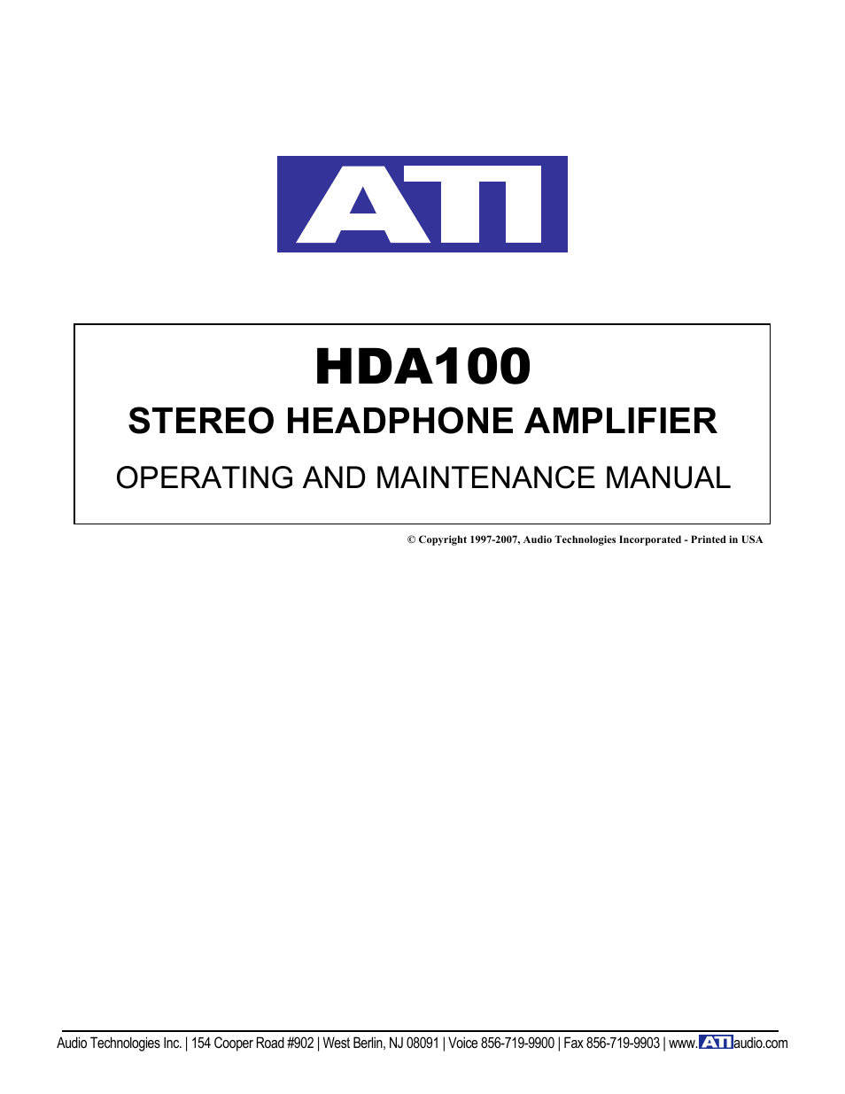 ATI Audio HDA100 User Manual | 3 pages