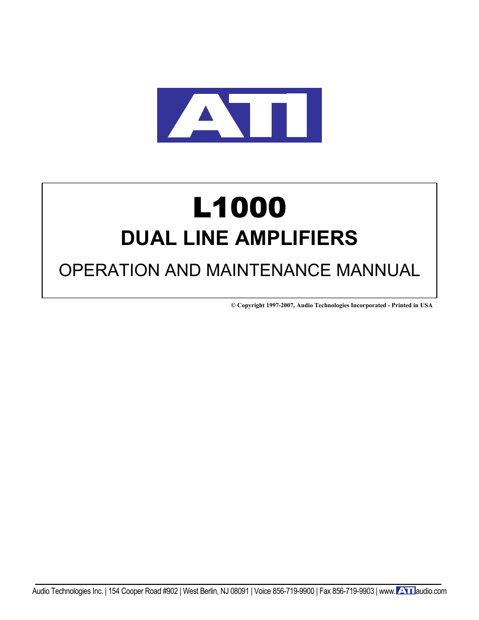 ATI Audio L1000-1 User Manual | 5 pages