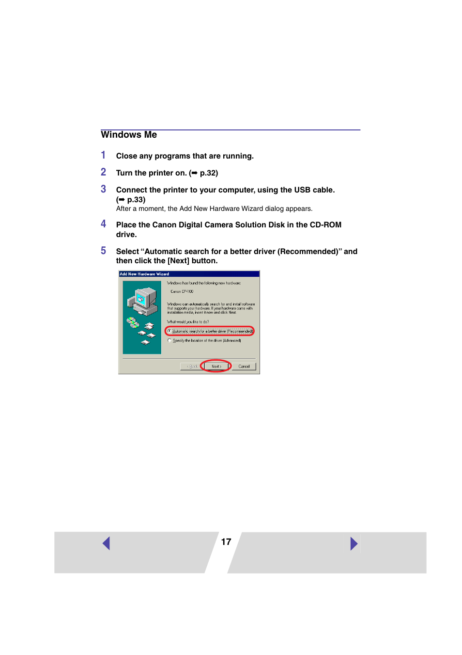 Windows me | Canon CP100 User Manual | Page 17 / 62