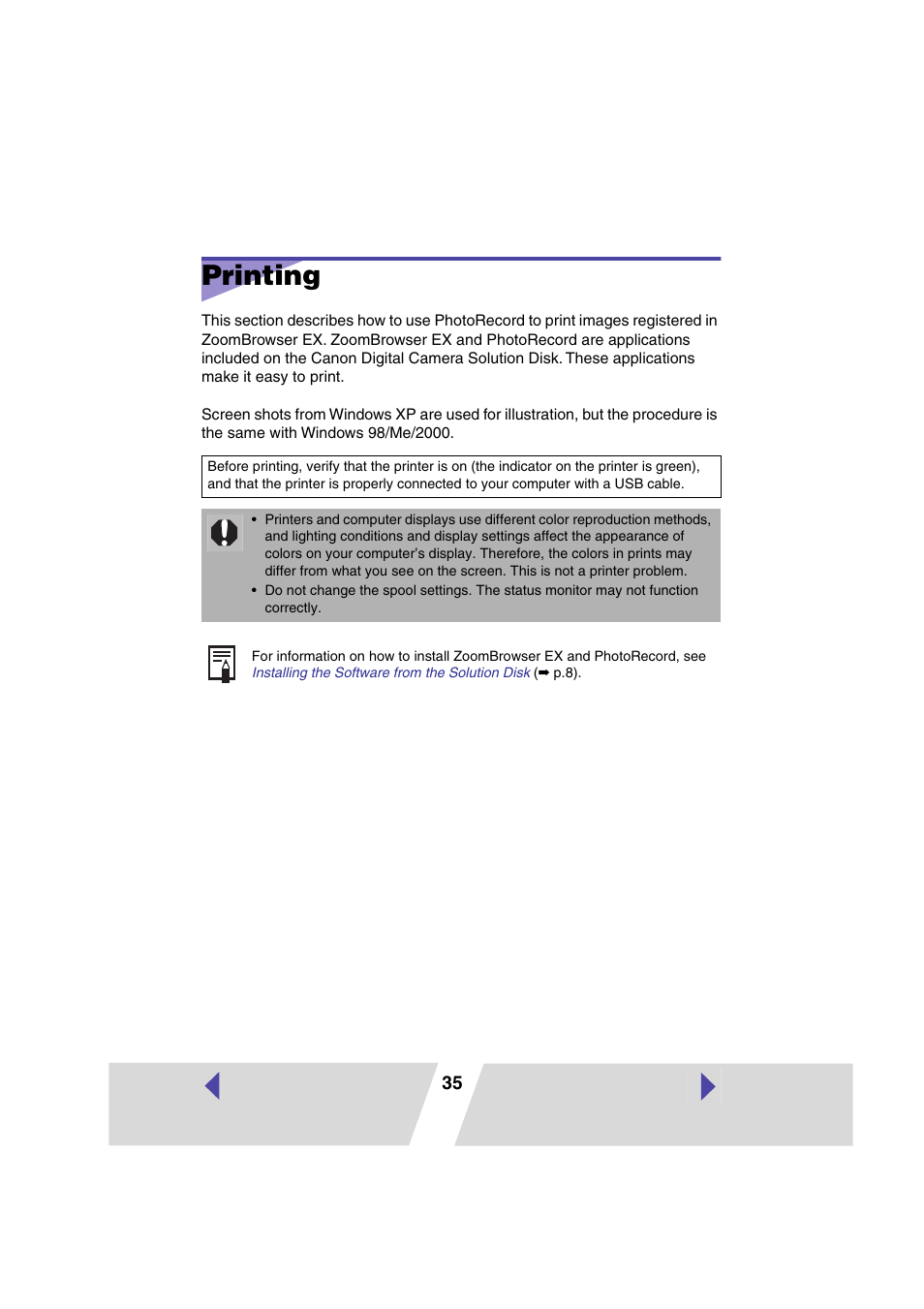 Printing | Canon CP100 User Manual | Page 35 / 62