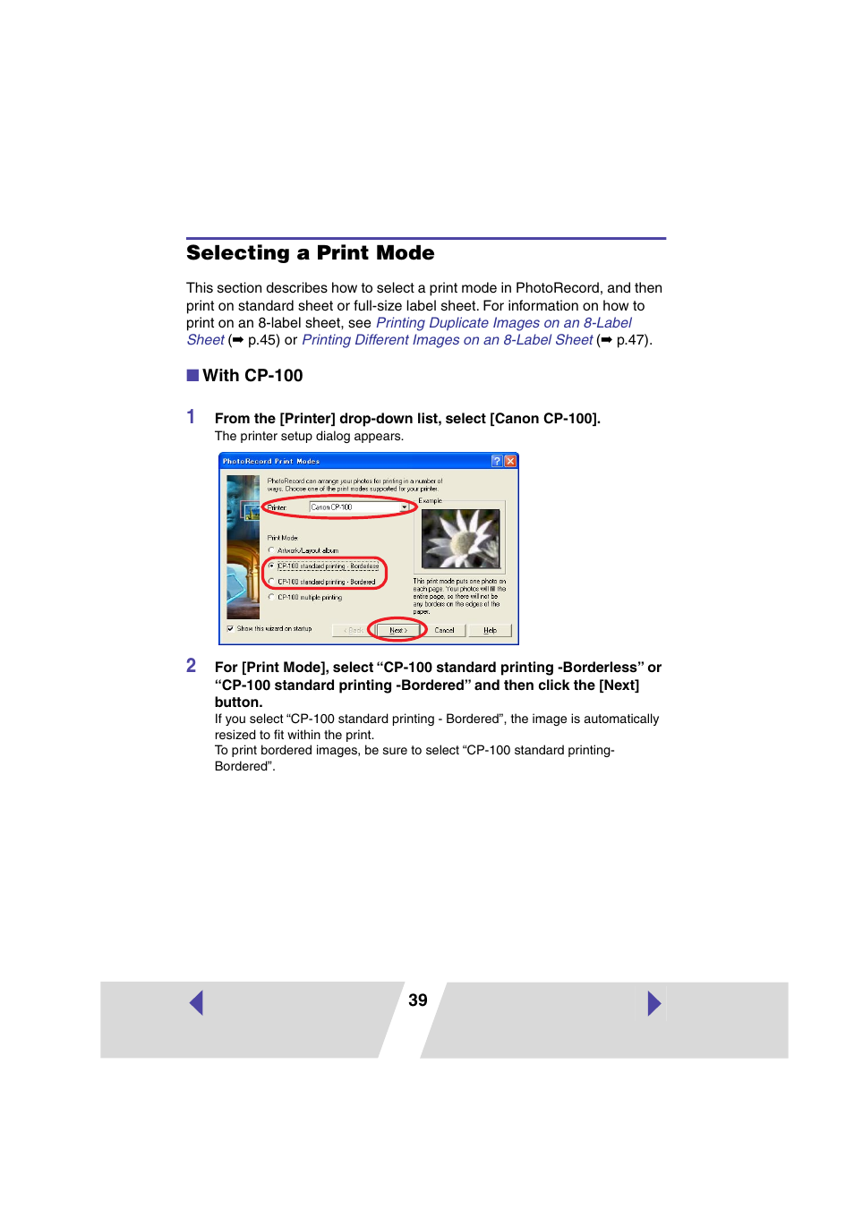 Selecting a print mode, P.39) | Canon CP100 User Manual | Page 39 / 62