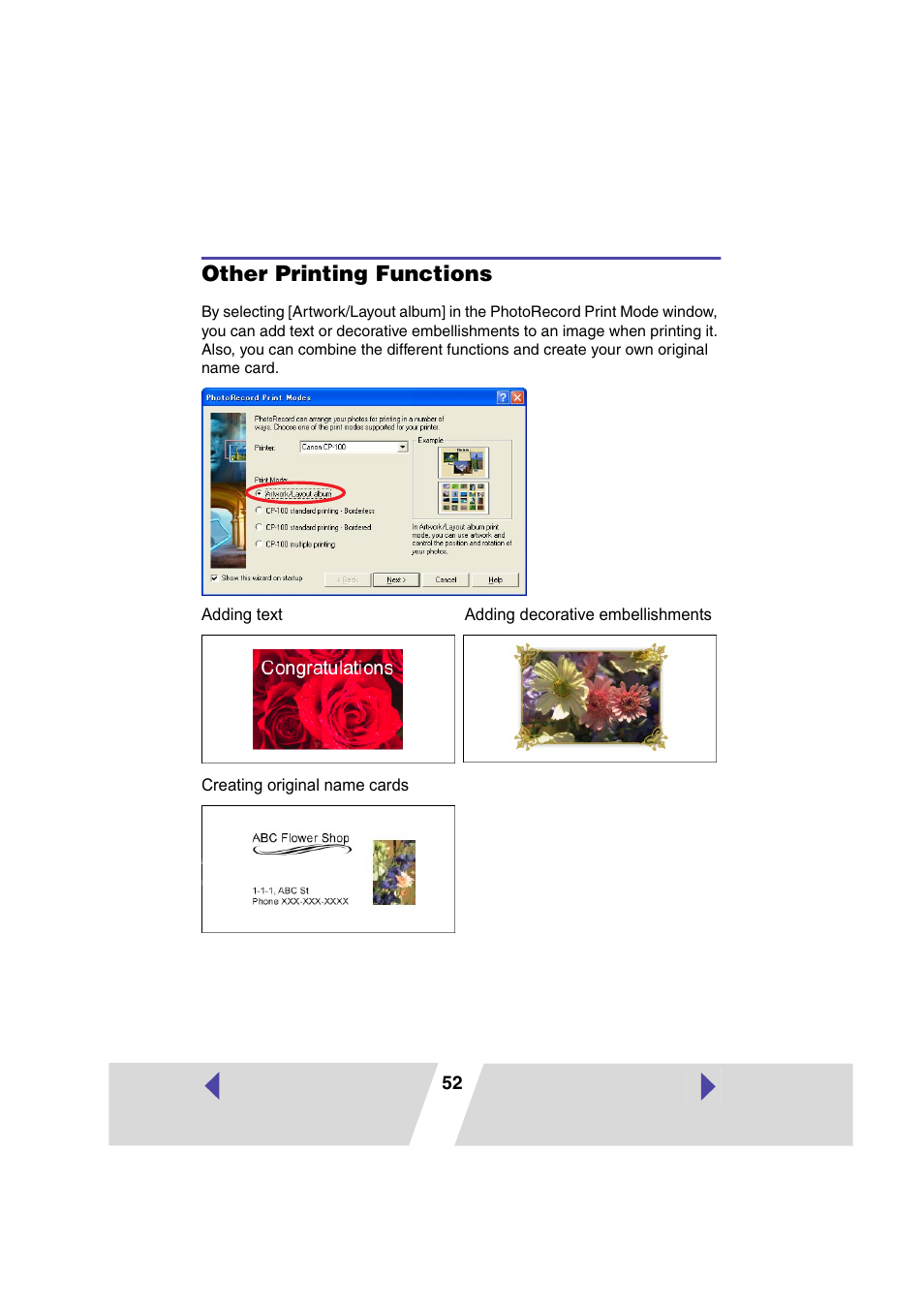 Other printing functions | Canon CP100 User Manual | Page 52 / 62