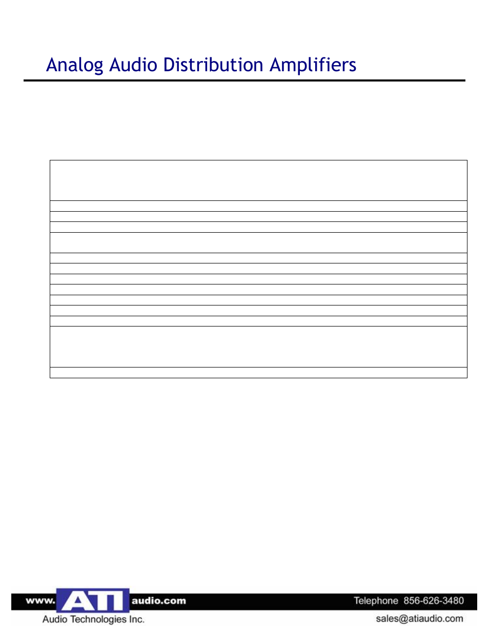 Analog audio distribution amplifiers, Technical specifications | ATI Audio MA100-1 User Manual | Page 2 / 2