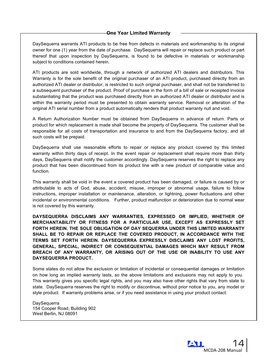 ATI Audio MCDA208 User Manual | Page 14 / 15