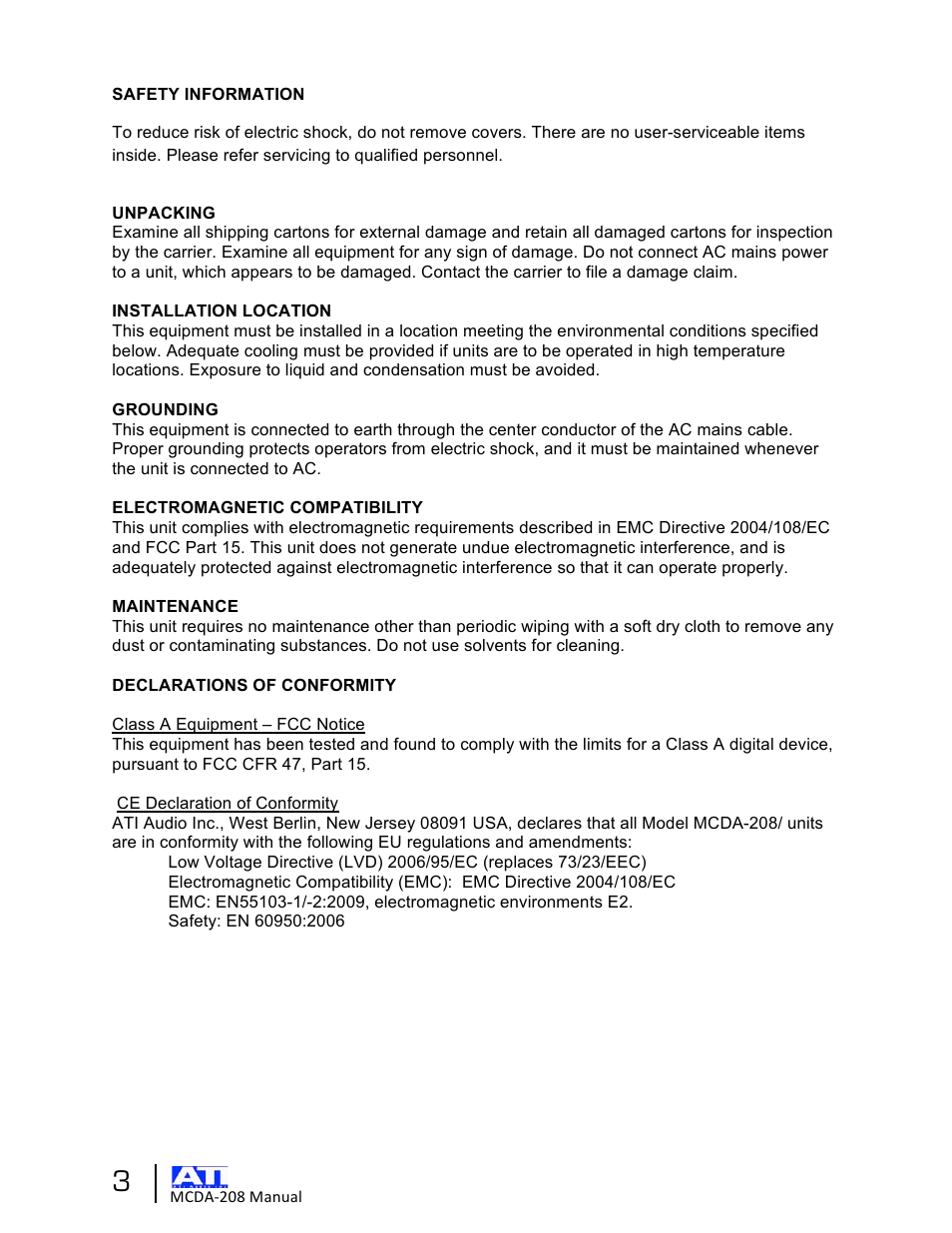 ATI Audio MCDA208 User Manual | Page 3 / 15