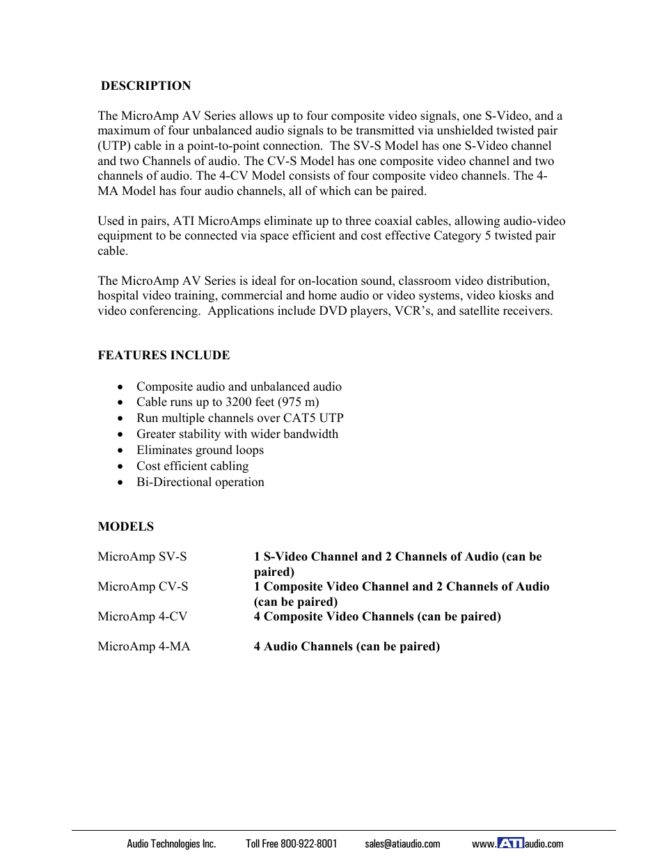 ATI Audio MicroAmp 4-CV User Manual | Page 2 / 5