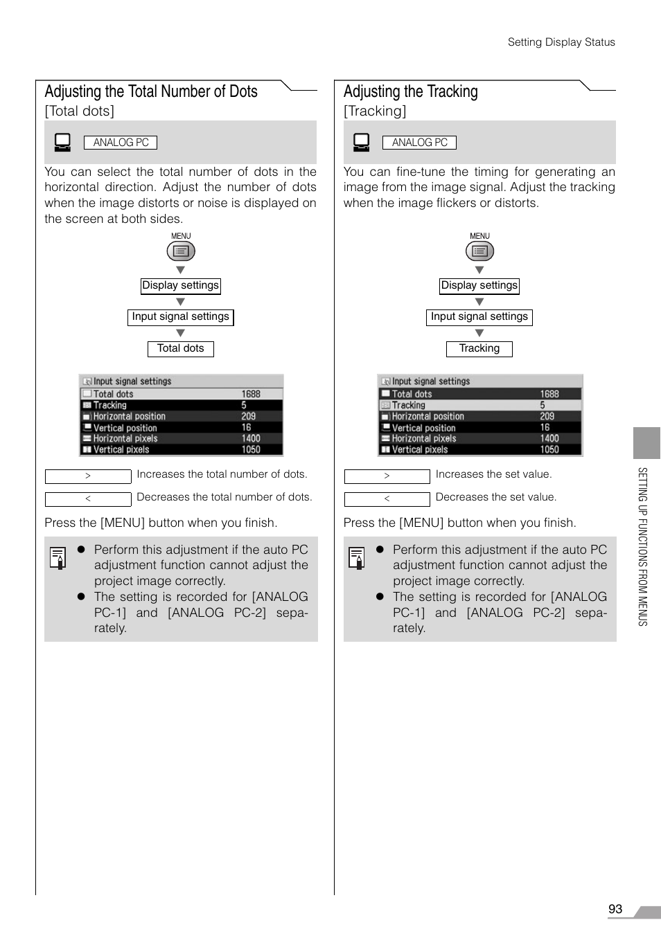 Adjusting the total number of dots, Adjusting the tracking, Total dots | Tracking | Canon SX7 MARKII User Manual | Page 93 / 146