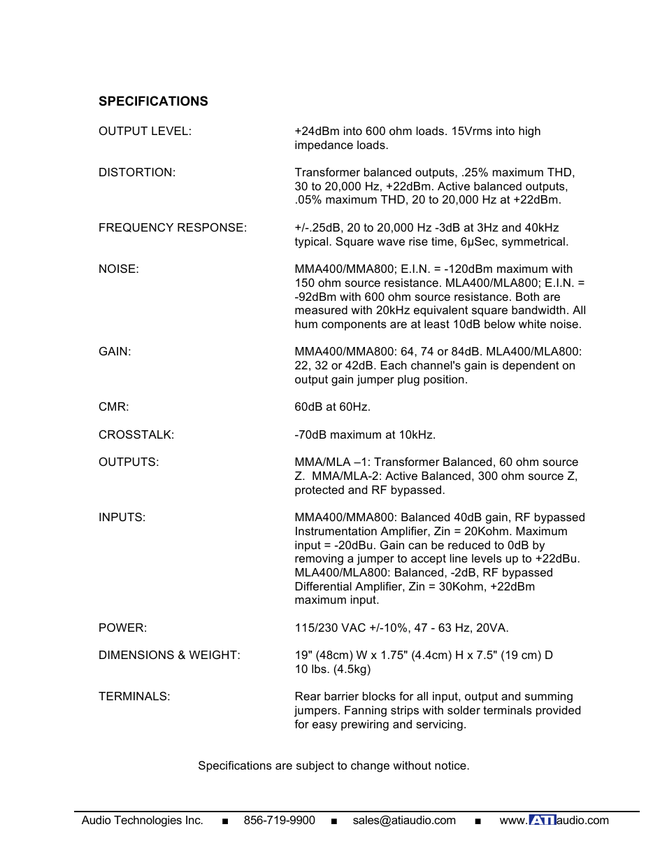 ATI Audio MLA400-1 User Manual | Page 9 / 10