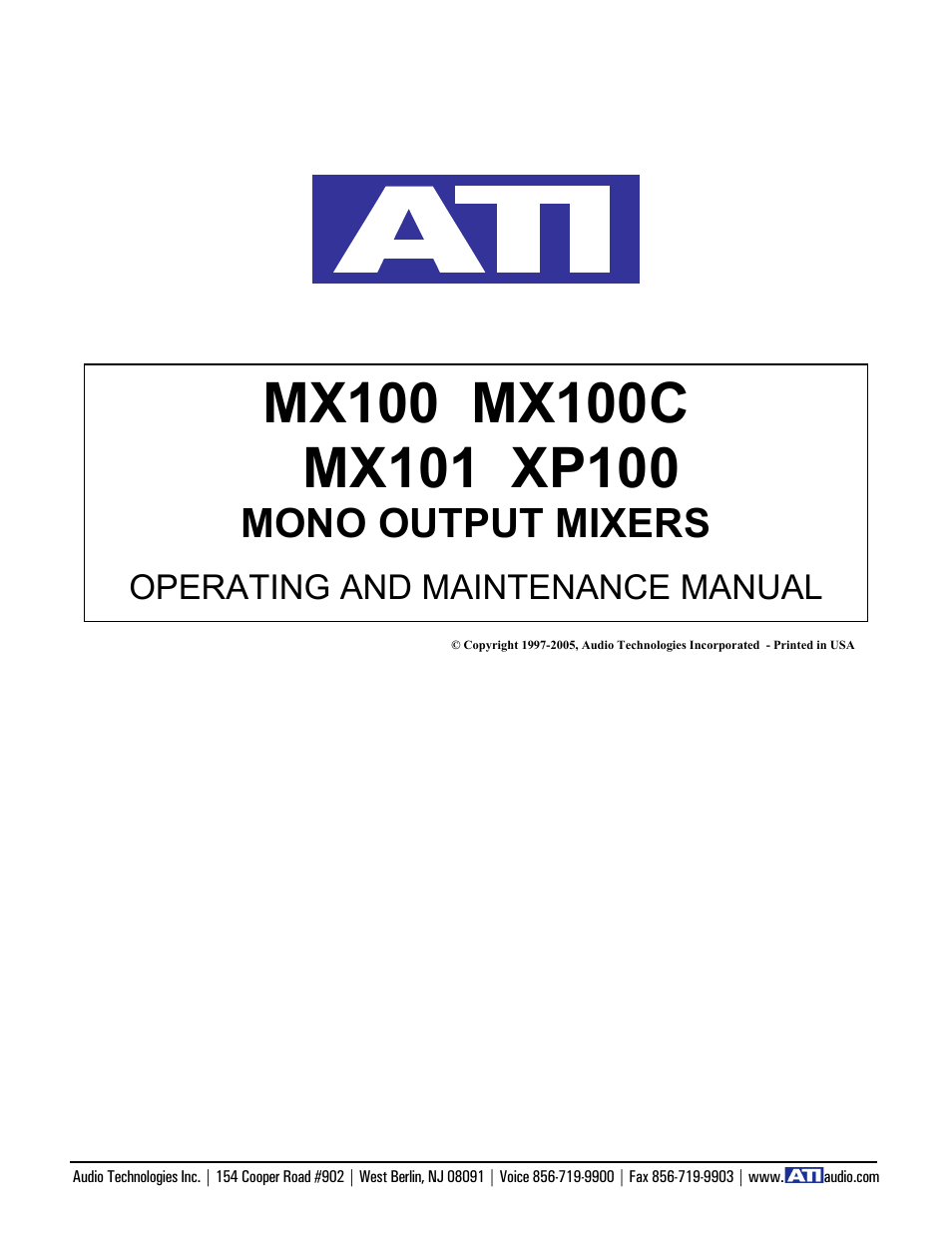 ATI Audio MX100 User Manual | 14 pages