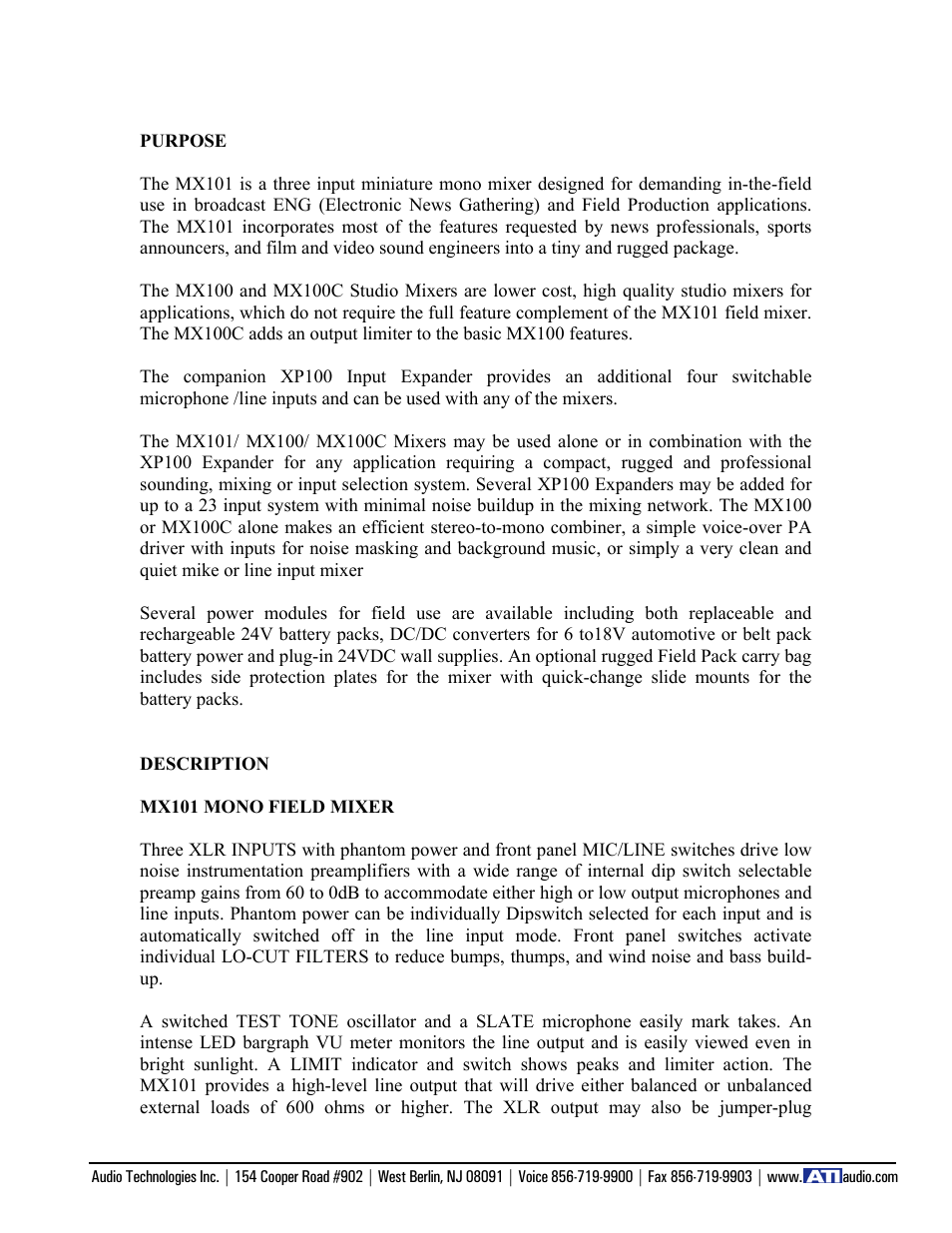 ATI Audio MX100 User Manual | Page 2 / 14