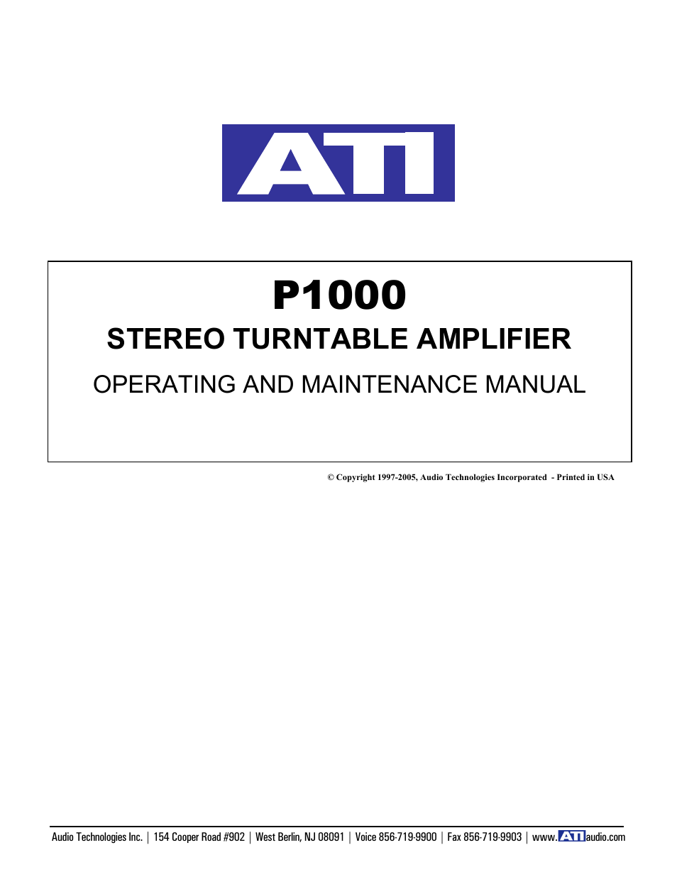 ATI Audio P1000-1 User Manual | 6 pages