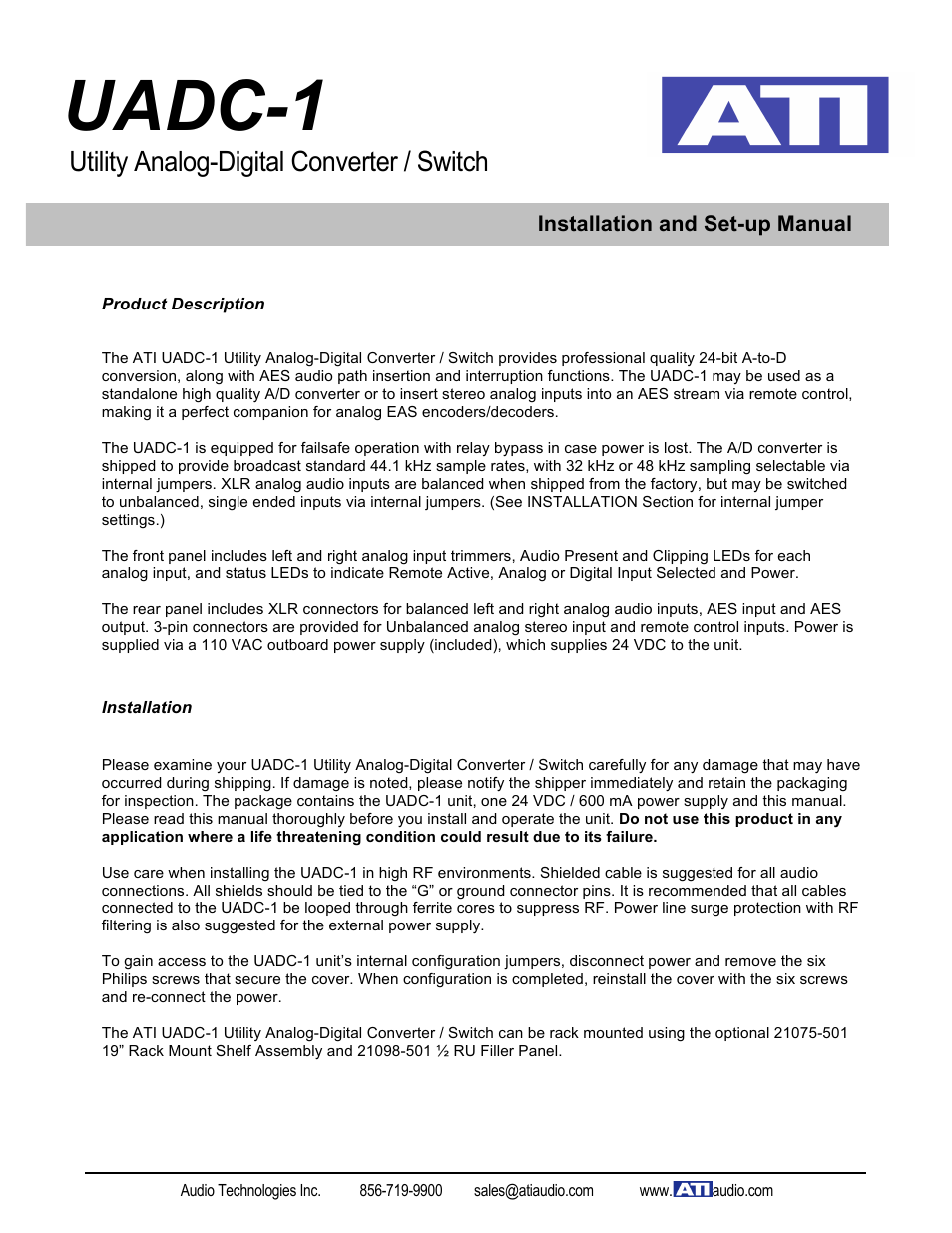 ATI Audio UADC-1 User Manual | 4 pages