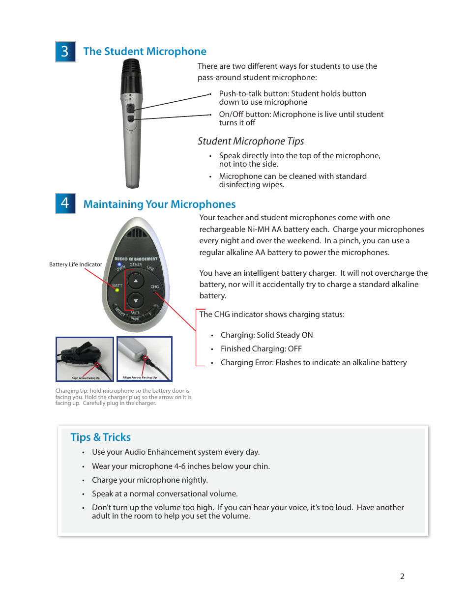 Tips & tricks, Student microphone tips | Audio Enhancement First Time User Manual | Page 2 / 3
