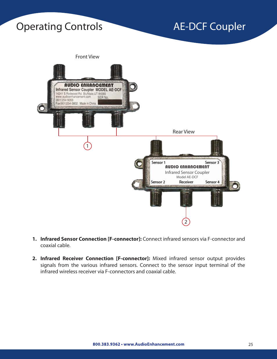 Operating controls, Ae-dcf coupler | Audio Enhancement Product Manual User Manual | Page 25 / 59