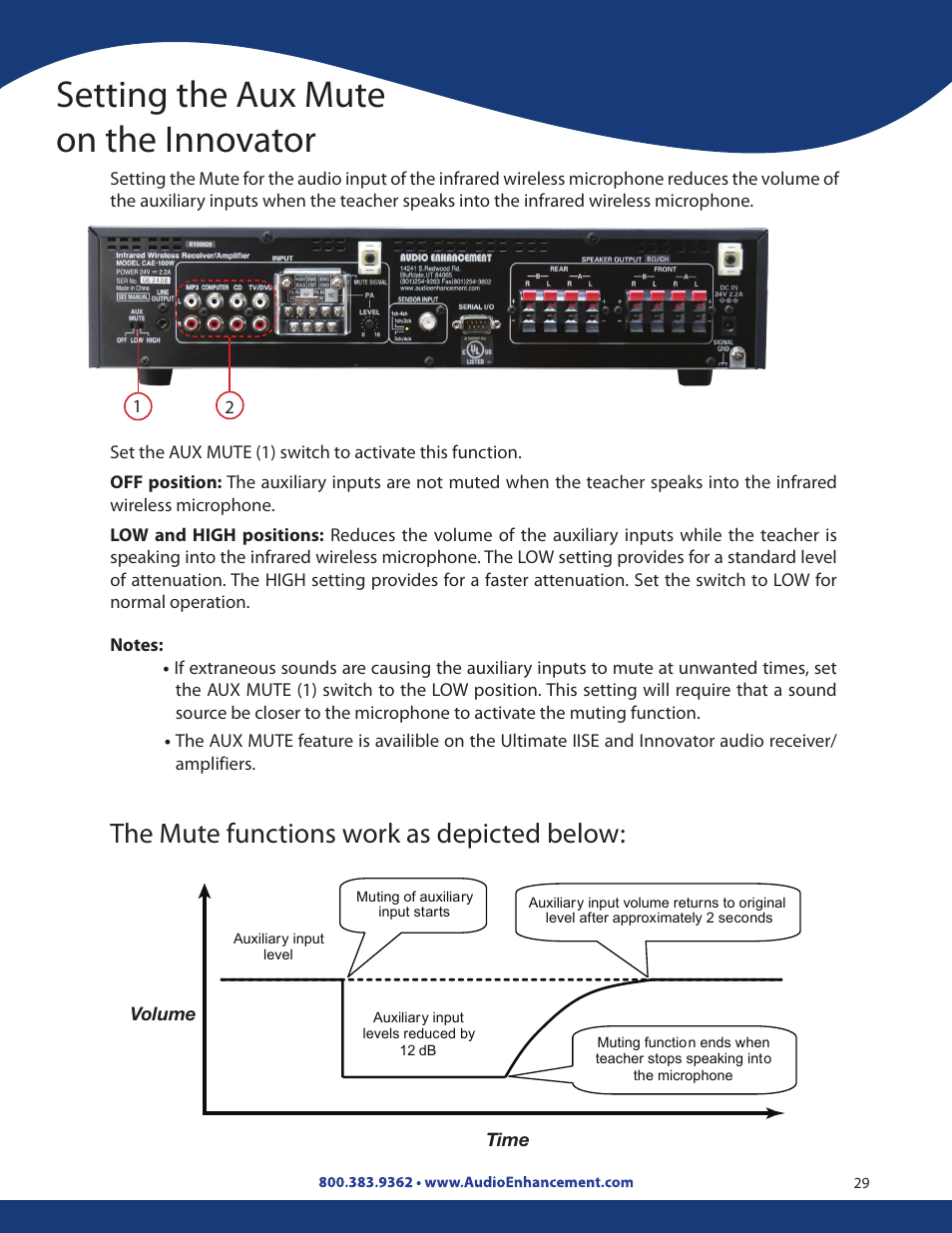 Setting the aux mute on the innovator, The mute functions work as depicted below | Audio Enhancement Product Manual User Manual | Page 29 / 59
