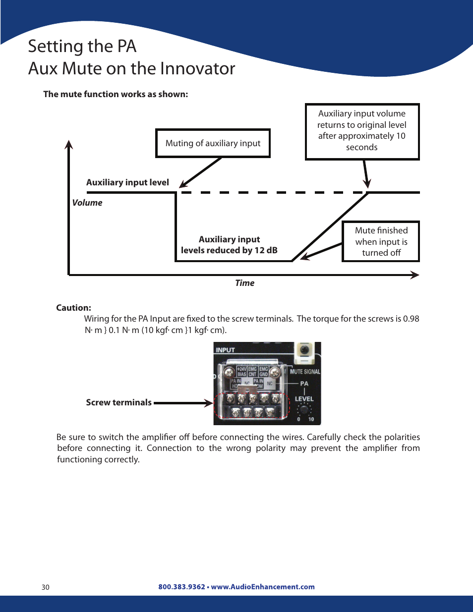 Setting the pa aux mute on the innovator | Audio Enhancement Product Manual User Manual | Page 30 / 59