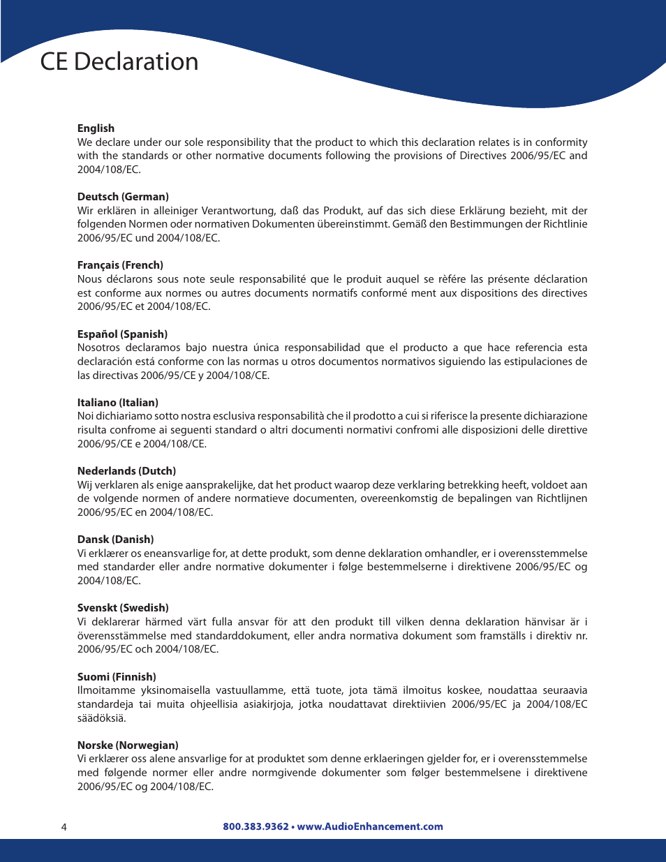 Ce declaration | Audio Enhancement Product Manual User Manual | Page 4 / 59