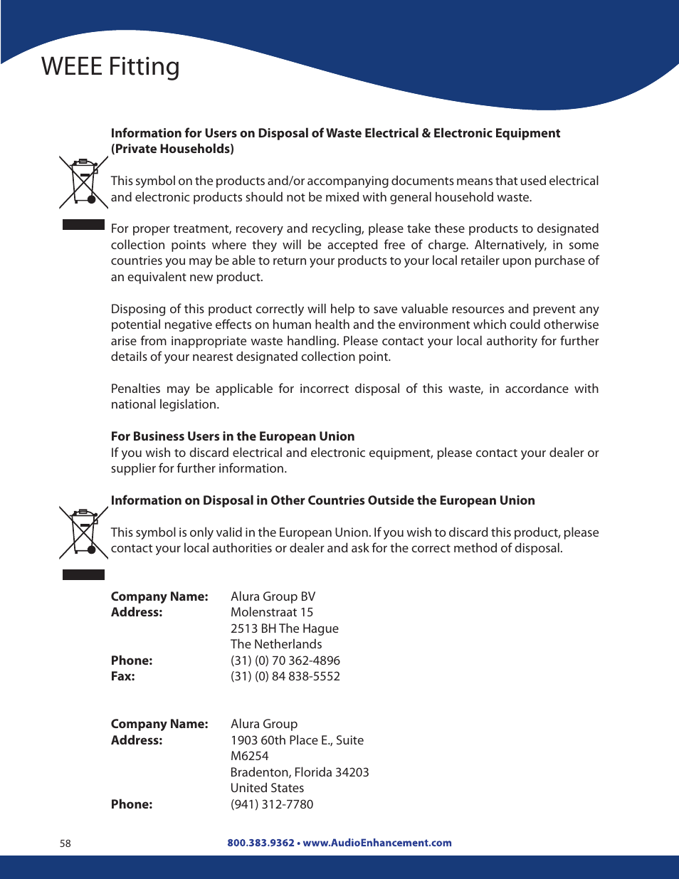 Weee fitting | Audio Enhancement Product Manual User Manual | Page 58 / 59